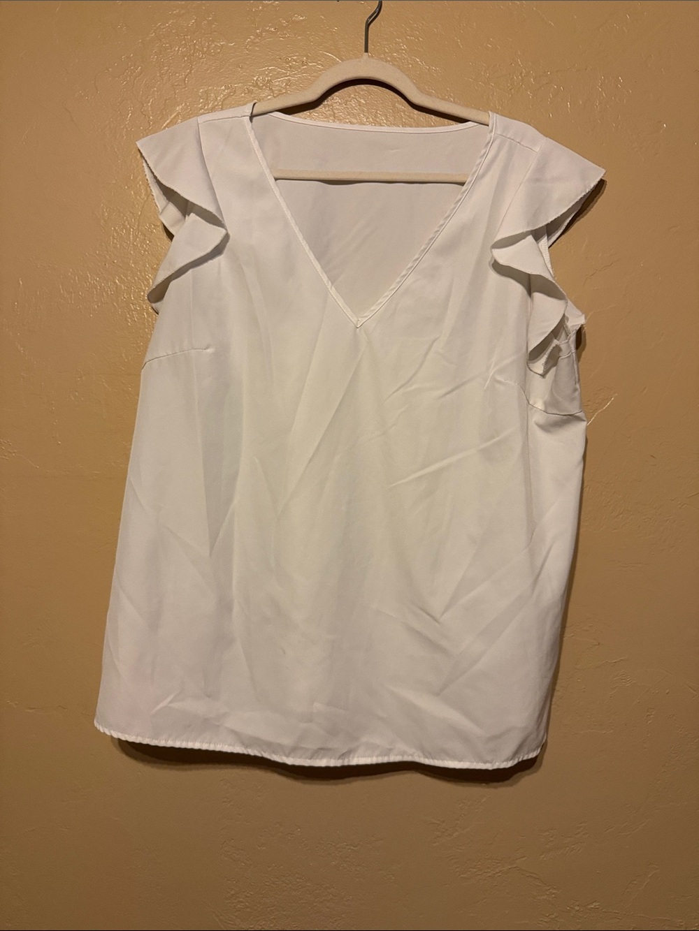 SHEIN White V-Neck Ruffle Sleeve Blouse